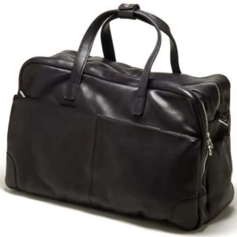 NWT Luxury Classic Black SADDLE LEATHER Carry-On Weekender Travel Duffle Bag 19